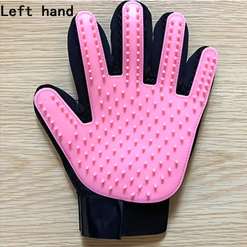 Pet Dog Grooming Glove Silicone Cats Brush Comb Deshedding Hair Gloves Dogs Bath Cleaning Supplies Animal Combs Massage Gloves: left pink