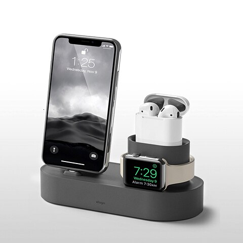 3 in 1 Charging Dock Holder For iPhone X XR XS Max 8 7 6 Silicone Charger Stand for Apple Watch AirPods Charging Station Docking: Gray
