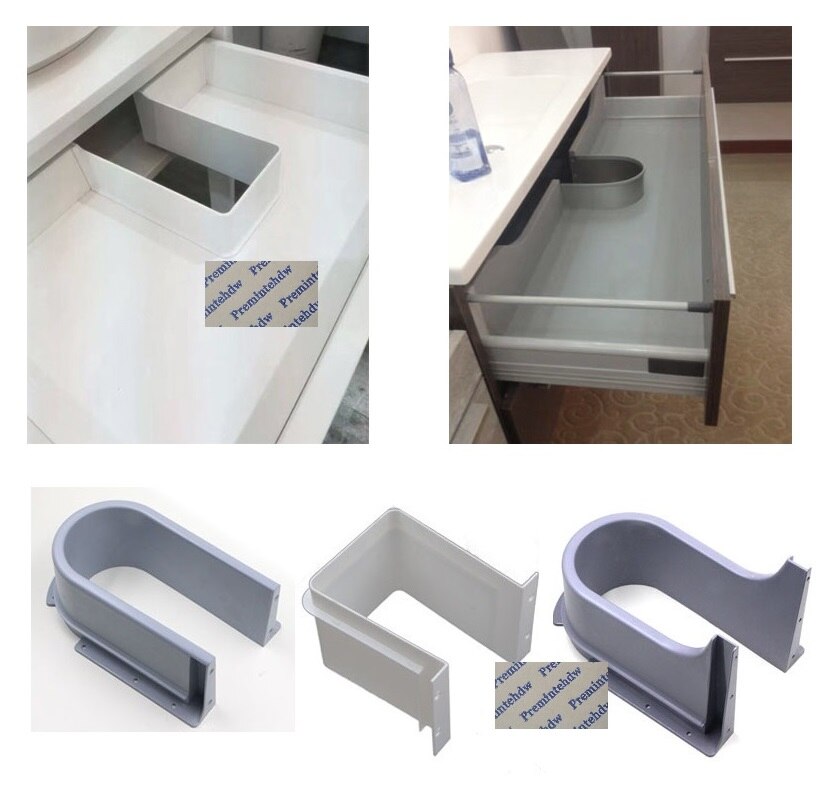 Plastic U Shape Under Sink Basin Bath Cabinet Drawer Pull Out Recessed U Cutout Cover For Drainage Grommet