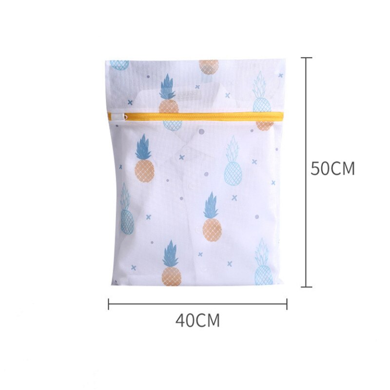 Pineapple Printing Zipper Mesh Laundry Bag Polyester Wash Net For Underwear Sock Washing Machine Pouch Clothes Bra Bags: M 40x50cm