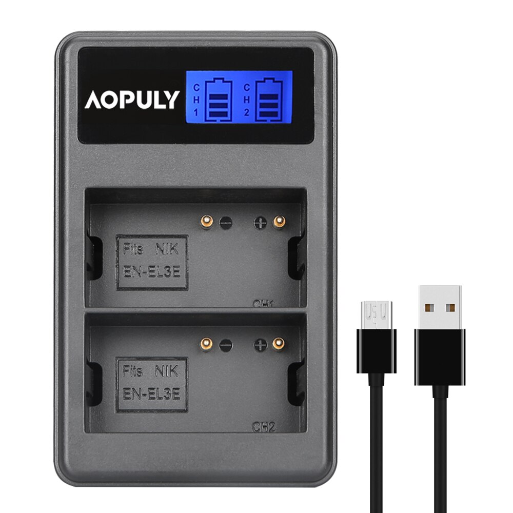 AOPULY EN-EL3e ENEL3e EN EL3e USB LCD Battery Charger for Nikon D70 D90 D80 D100 D200 D700 Digital Camera: LCD2 Dual Charger