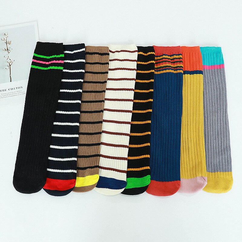 Cotton Girls Boys Football Stripes Socks Baby Kids Toddler Knee High Long Tube Socks Children Sports School White Socks Leg Warm