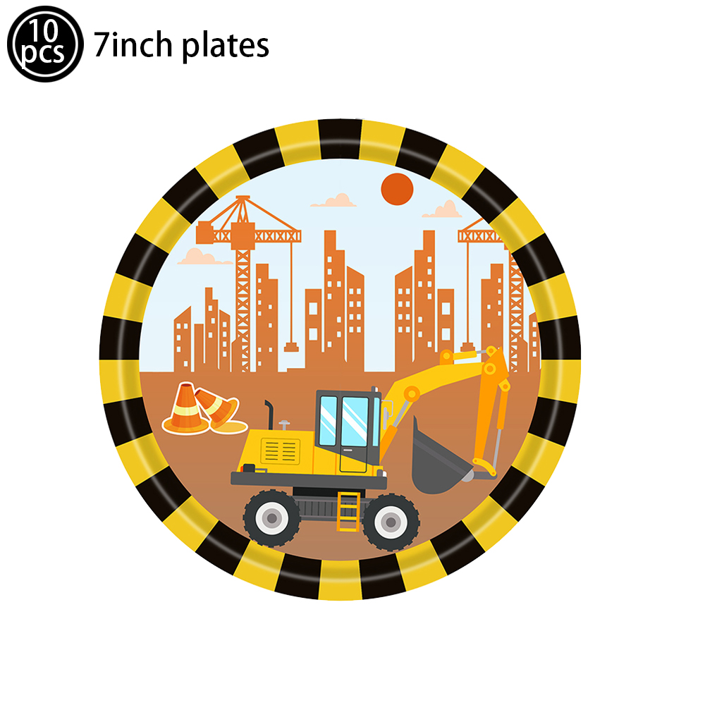 Construction Party Disposable Tableware Paper Plates Napkins Construction Truck Birthday Decorations Excavator Party Supplies: Orange