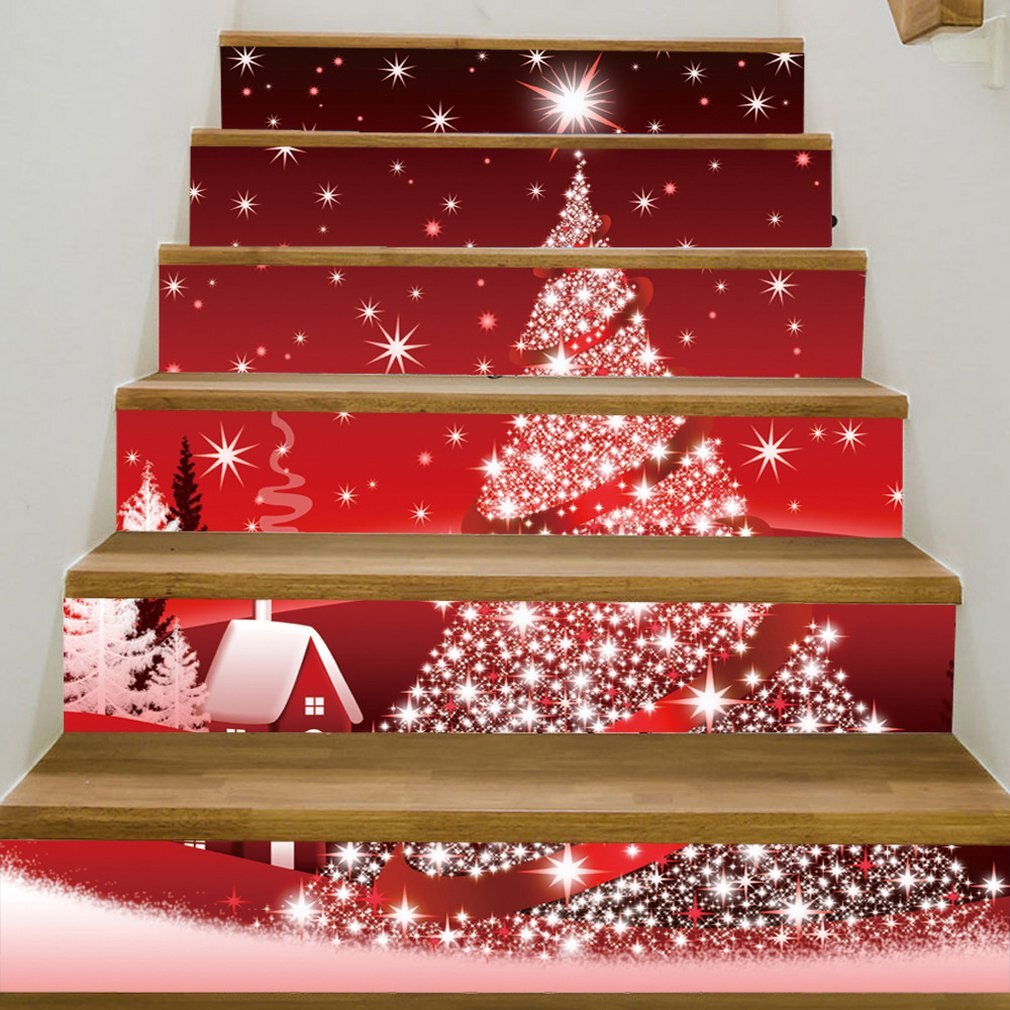 6pcs Modern Christmas snowflake staircase decoration stickers Waterproof oil-proof self-adhensive material