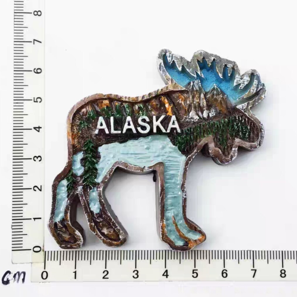 USA Alaska 3D Cartoon Bear &amp; Milu deer Fridge Magnets Tourism Souvenir Refrigerator Magnetic Sticker Collection: AUS220126032