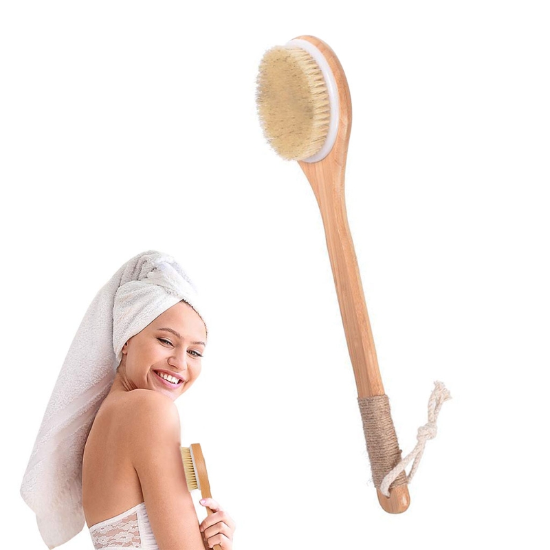 Douche Massage Borstel Met Natuurlijke Haren Lange Houten Handvat Bath Body Brush Voor Nat Of Droog Borstelen Exfoliërende Huid