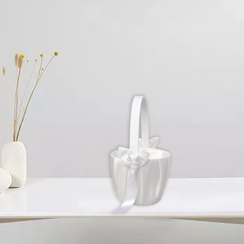 2Pcs Calla Lily Wedding Flower Girl Basket with Ribbon Flower Basket Storage Basket Wedding Party Decoration