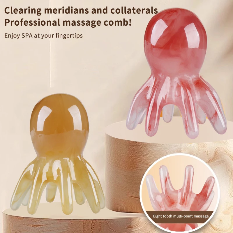 Resin Octopus Massage Comb Head Meridian Scraping Scalp Massage Brush Acupuncture Gua Sha Massage Comb Fatigue Relief Massage