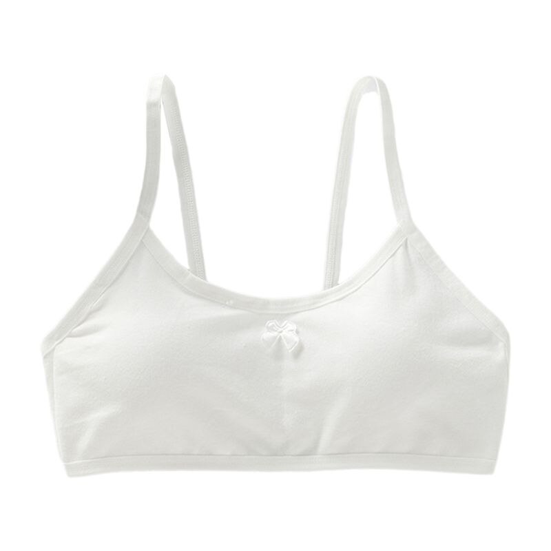 Puberteit Meisjes Spaghetti Band Ondergoed Snoep Kleur Strik Padded Draadloze Beha: WHITE
