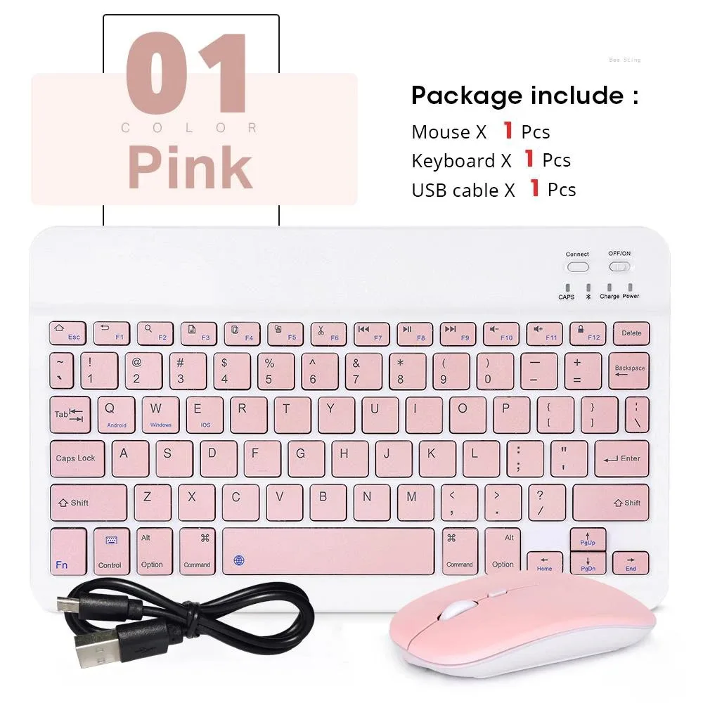 Mini souris Bluetooth sans fil 10 pouces BT clavier espagnol pour iPad 8 10e 9e génération téléphone tablette Portable pour Huawei Android: Rouge