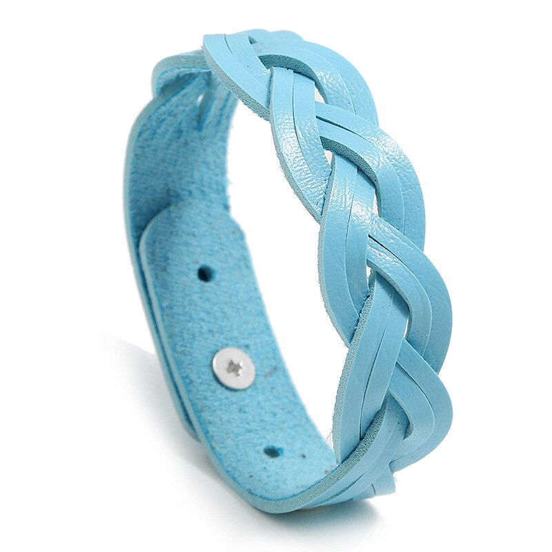HXMENG-pulsera de cuero trenzado para niñas, brazalete de estilo coreano, versátil, sencillo: Blue