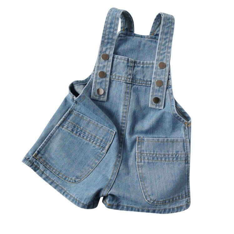 Calças de brim curto macacão para crianças 2020 casual verão roupas sem mangas playsuits unisex denim shorts menina solto macacões: 130cm