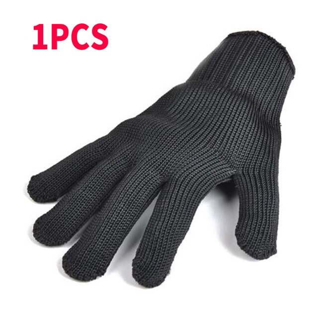 Black Metal Anti-Cut Gloves Level 5 Stainless Steel Wire Safety Kitchen Butcher Working Gloves Cut Fish Meat Protection Fingers: 1 PC