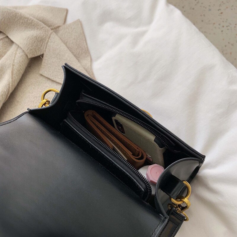 Style Women's Bag Lock Lock PU Leather Shoulder Bag Solid Color Single Shoulder Messenger Small Square Bag