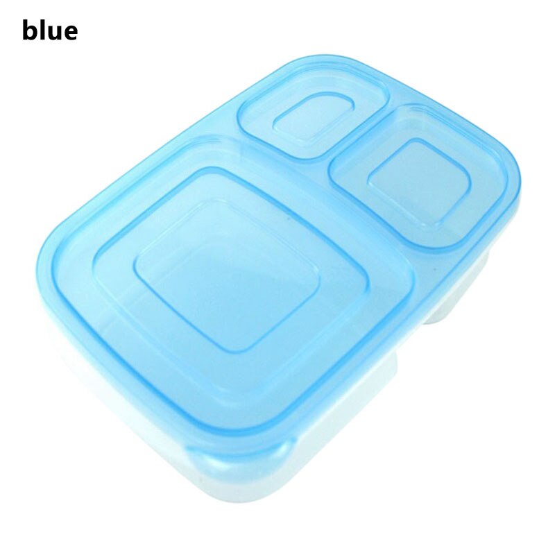 Plastic Food Fruit Picnic Storage Boxes 3-Compartment Lunch Box Set of 1-6 Meal Prep Containers Food Storage With Lids: Blue