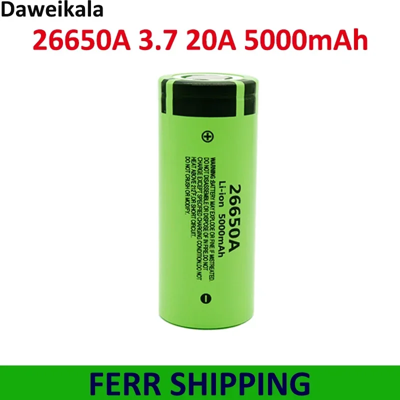 26650A 3.7V 5000mAh Battery High Capacity 26650 20A Power Battery Lithium Ion Rechargeable Battery for Toy Flashlight