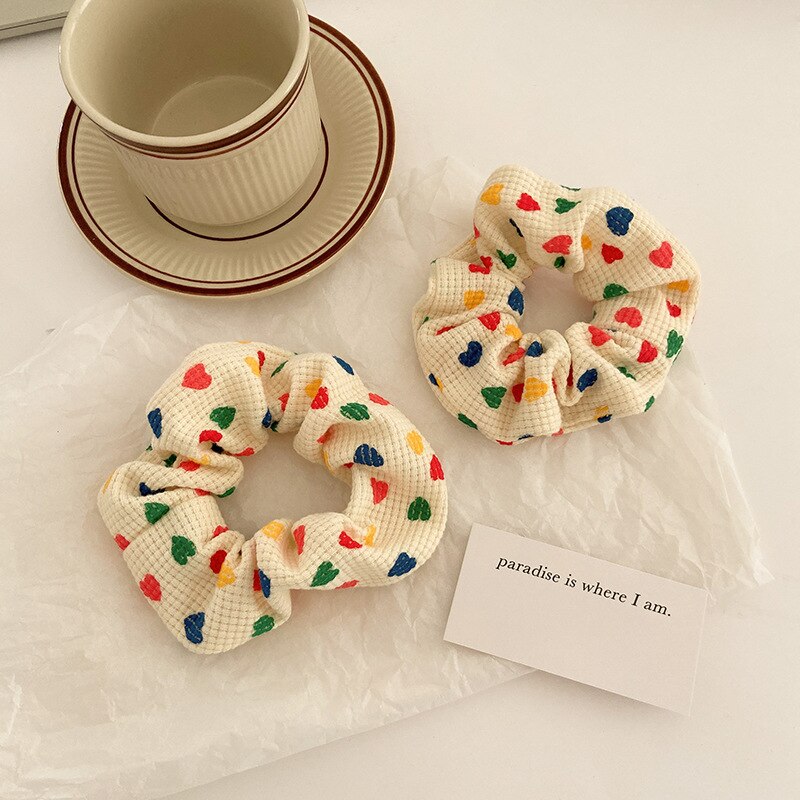 Frauen Niedlichen Druck Bunte Herz betroffen Breite Elastische Haarbänder Süße Pferdeschwanz Halten Scrunchie Haargummi Haar Zubehör