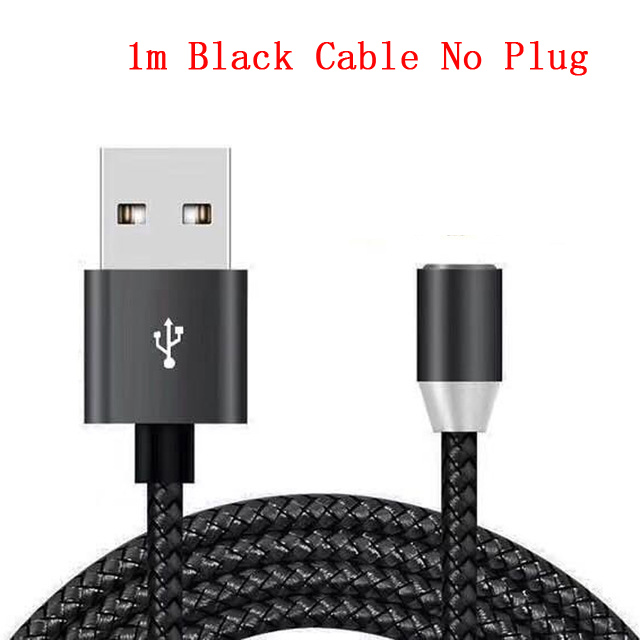 Cable magnético redondo de 8 pines tipo C, Conector Micro USB C, adaptador de cargador magnético de teléfono de carga rápida para iPhone, Cable de cargador de 1m: Black Cord No Plug
