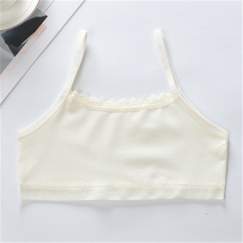 Children's breast care girl bra 6-12 Years Hipster Cotton Teens Teenage Underwear summer Kids Lace vest Young: Beige / L