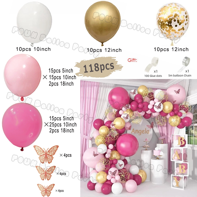 Kit de arco de guirnalda de Globos rosas, decoraciones para de cumpleaños, Foil de cumpleaños para niños, Globos de oro blanco, decoración de boda, Globos para Baby Shower: Rojo rosado