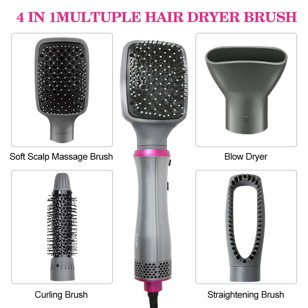 Haar Blower Borstel 4 In 1 Föhn Air Brush Styler En Volumizer Curler Kam Roller Een Stap Ion blow Haar Salon Set