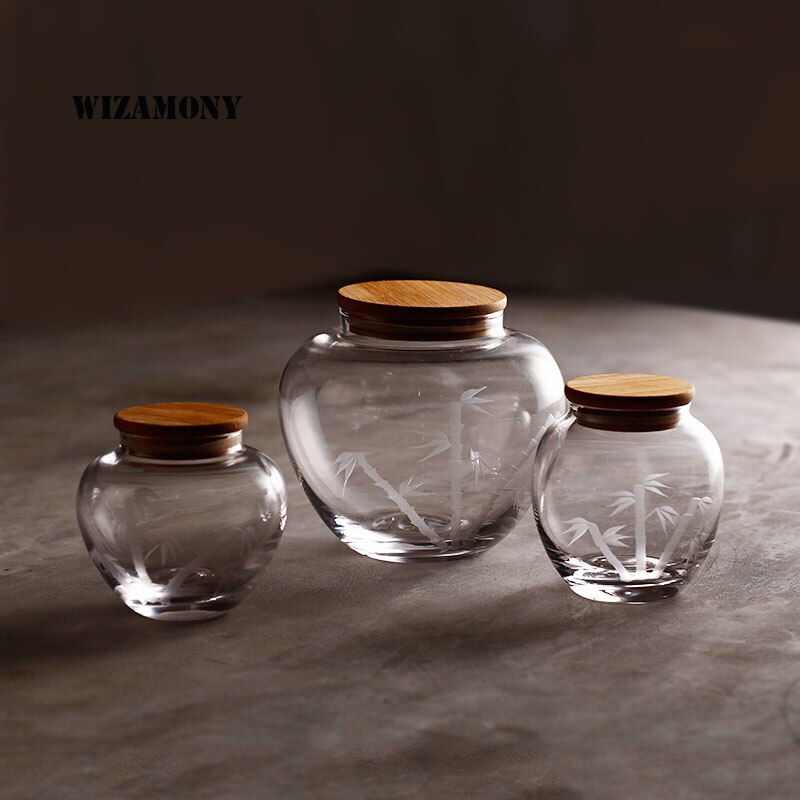 WIZAMONY Borosilicate Glass Tea Caddy Tea Jar Canister Portable Travel Storage Bottles Sealed Tank Jar Food Candy Jar