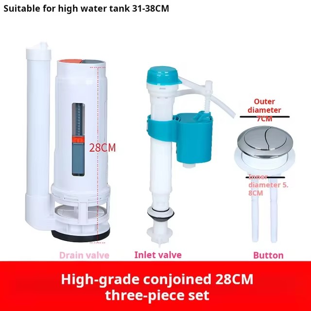 Flush Toilet Drain Valve Old Toilet Inlet and Outlet Valve Tank Button Fittings Spout Valve Button Complete Set: light green