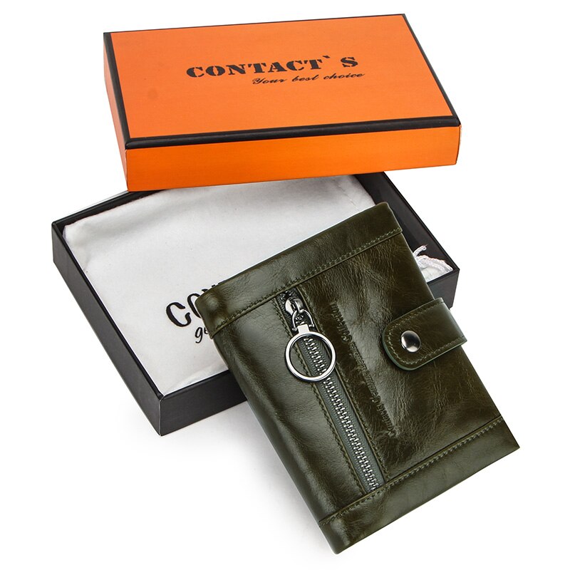 Contact 'S 100% Echt Leer Mannen Portemonnee Multifunctionele Portemonnee Grote Capaciteit Kleine Bifold Portefeuilles Mannelijke Kaarthouder Cartera: Green Box