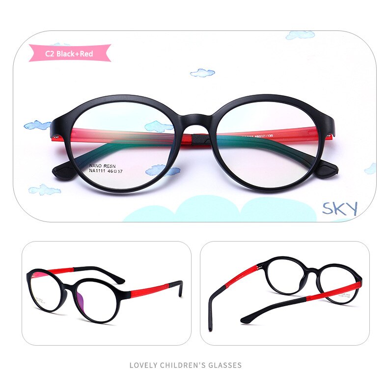 TR90 Silicone Flexible Kids Eyeglasses Frames Boy Girl Cute Optical Myopia Clear Brand Children Glasses Frame Matte Spectacle: C2 Black Red
