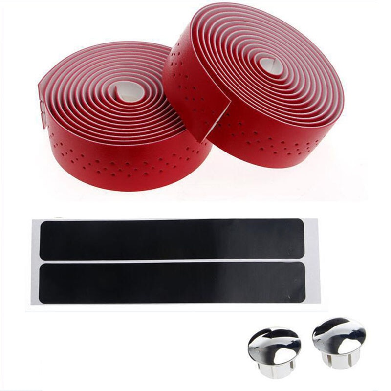 1 par cyklar mtb vägcykel styrtape pu läder cykel kork wrap bar grepp band näthål bälte bar solid färg