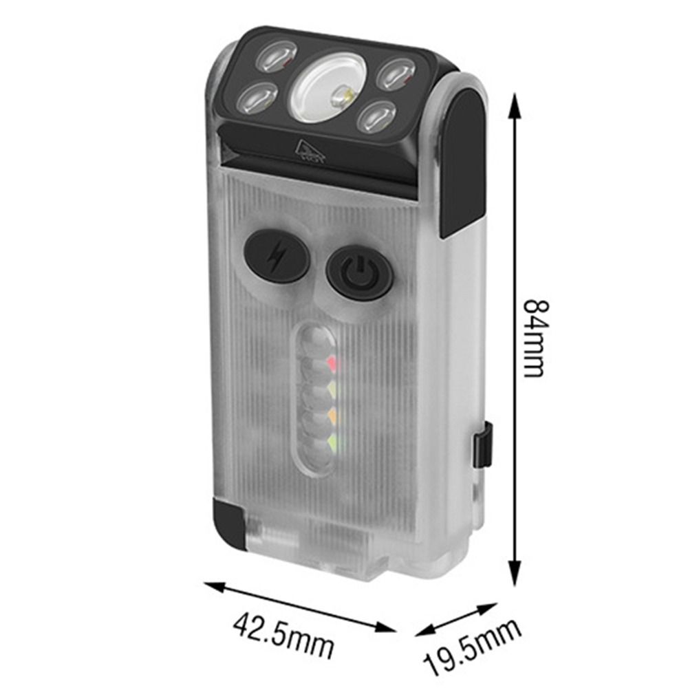Med tovejs klips led-lommelygte type-c genopladelig lommelygte alarm nødsituation lille kraftig lommelygte buzzer 180 ° rotationshoved