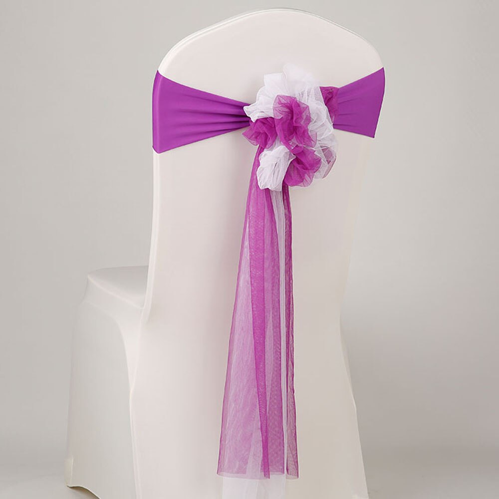 25 stks/partij Europa Bruiloft Decoratie Wit/Royal Blue Mousseline Stoel Sjerpen Stretch Lycra Stoel Band Voor Hotel Banket Party decor: fuchsia and white