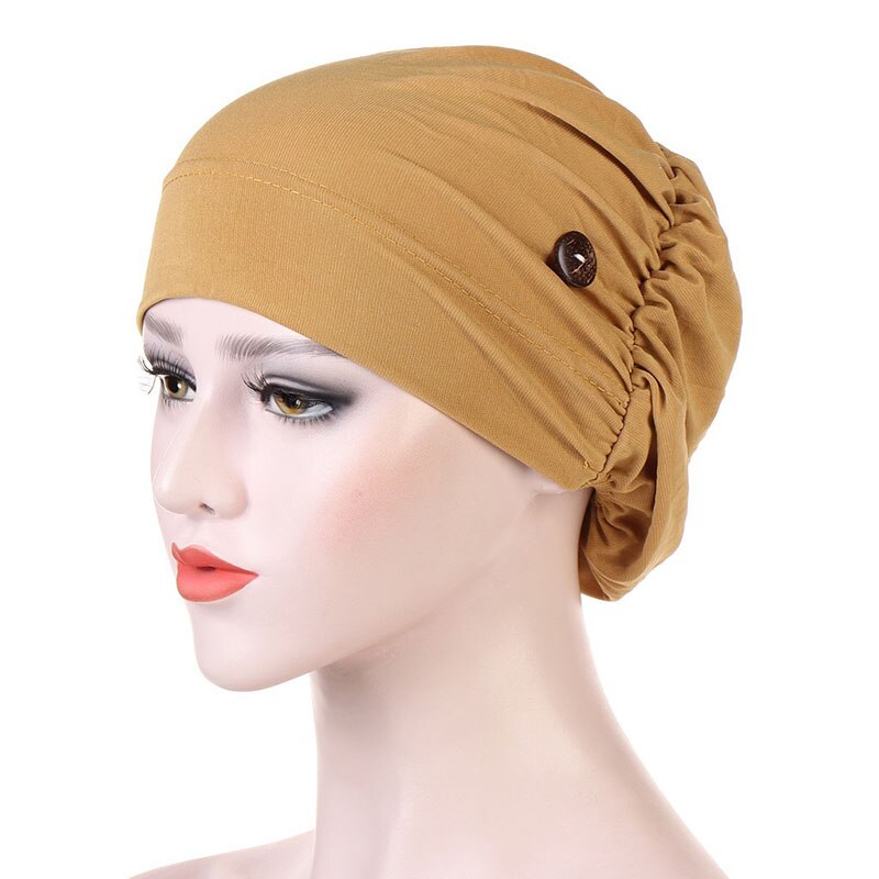 Elastic Cotton Turban Hat Solid Color Warm Winter Headscarf Bonnet Inner Hijabs Cap Muslim Hijab Female Headwear: yellow