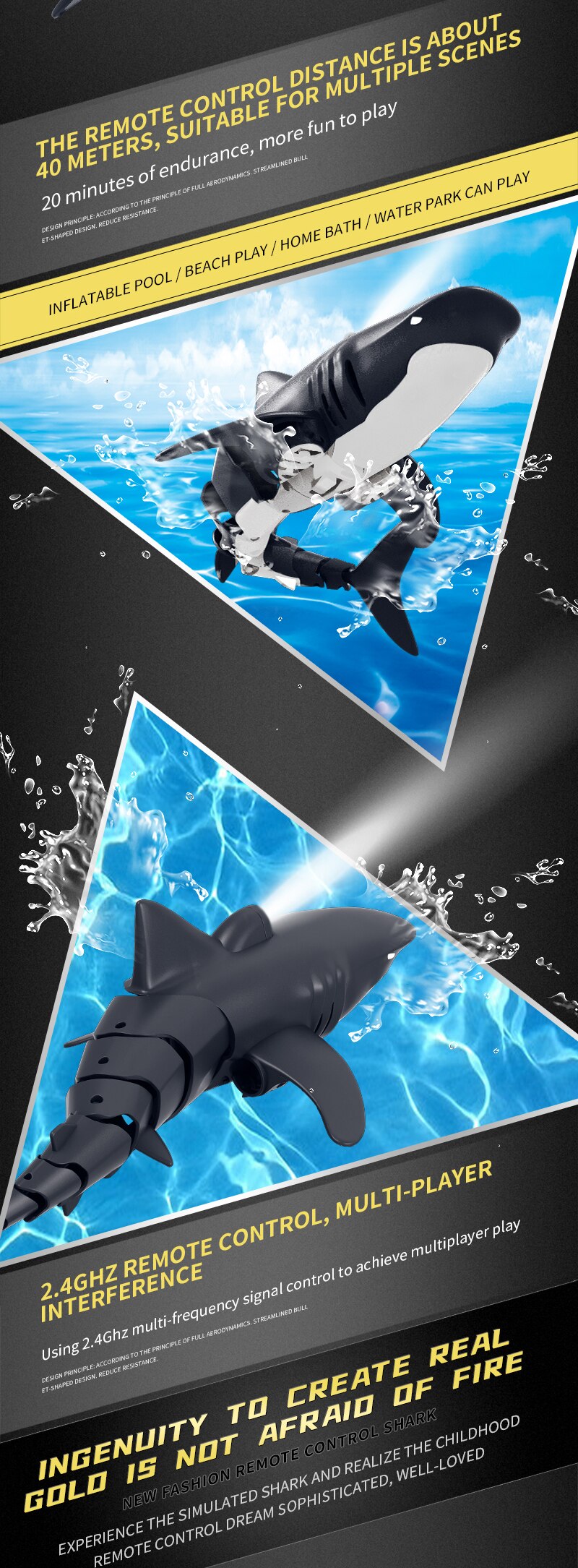 2.4g led-licht afstandsbediening bootmodel simulatie afstandsbediening haaienboot speelgoed zwembad speelgoed