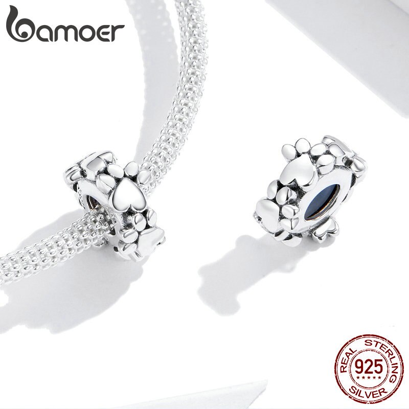 Bamoer orma Fascino 925 sterlina d'argento cane Zampa di Fascino Fermacorda E Ganci con silicone Pendenti E Ciondoli per Originale Braccialetto di Gioielli FAI DA TE SCC1504