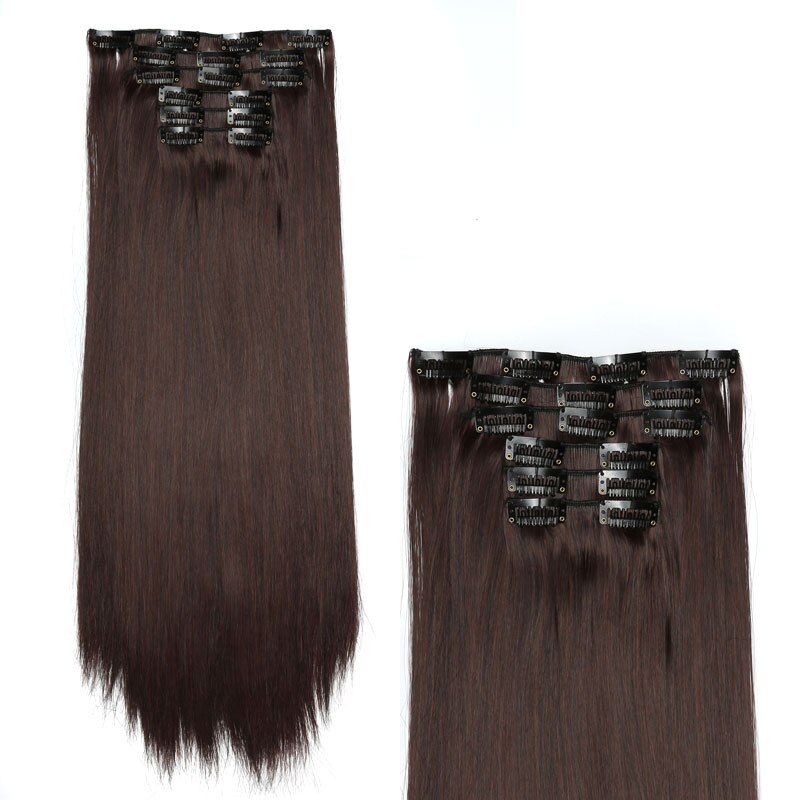 Cheveux de charme 24 pouces longue Extension de cheveux raides 6 pièces/ensemble 16 Clips haute température pince à cheveux synthétique dans l'extension de cheveux: 2/33 #
