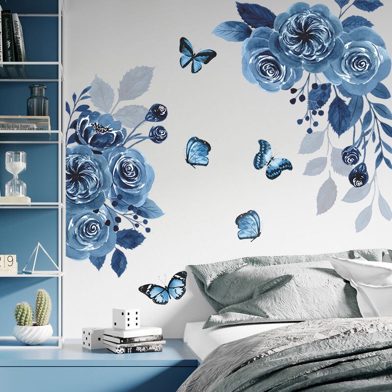 Pegatinas de pared de flores de acuarela creativas para sala de estar, decoración de dormitorio, autoadhesivo extraíble, calcomanías de pared de PVC, decoración de murales artísticos