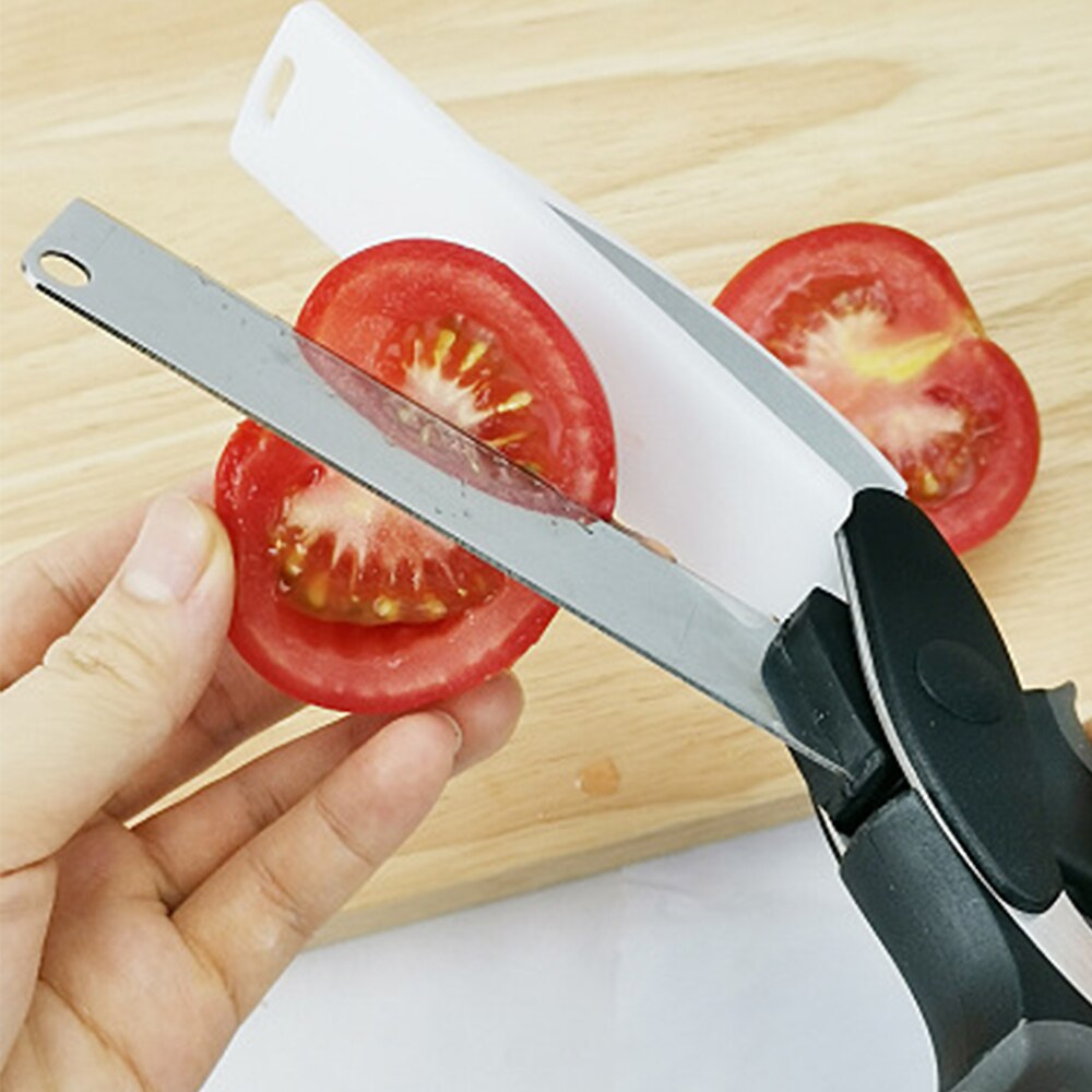 Smart Clever Scissor Cutter 2 in 1 Cutting Board Utility Cutter Stainless Steel Ourdoor Smart Vegetable Scissor Kitchen Knife 2