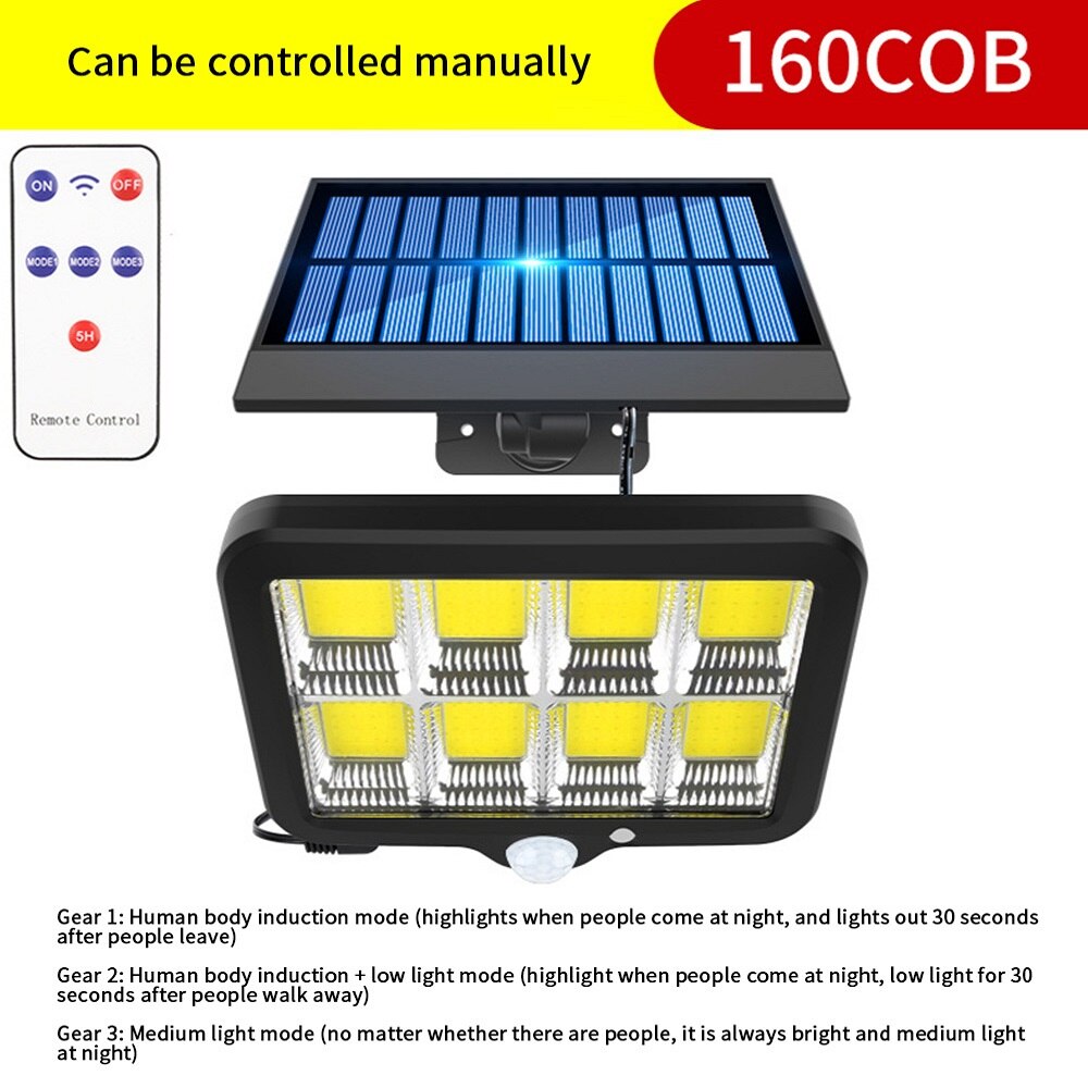 128/160 cob soldrevet lys udendørs bevægelsessensor væglys vandtæt havelampe spotlights til haven 3 modes led lys