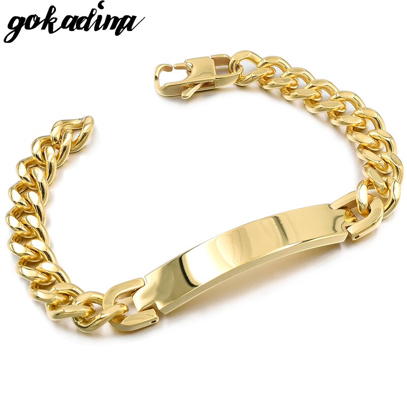 Gokadima in Acciaio Inox ID Del Braccialetto per Gli Uomini Dei Monili masculina pulseira, Nero/Oro Rosa di colore della Roccia punk Regalo Del Partito