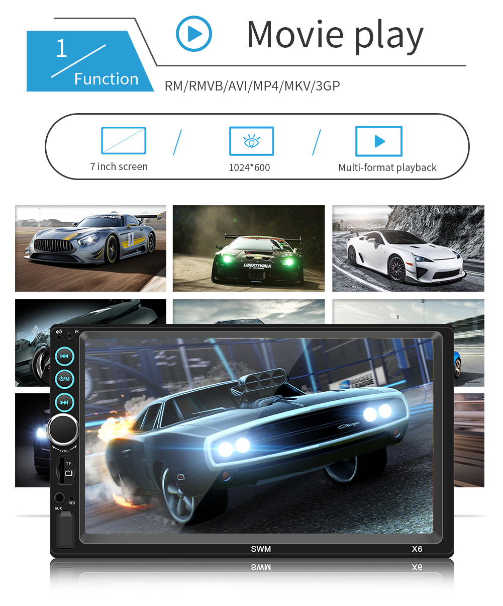 Reproductor MP4 MP5 para coche 7 pulgadas doble Dins Bluetooth manos libres estéreo para coche reproductor Multimedia MP5 12 V Radio FM