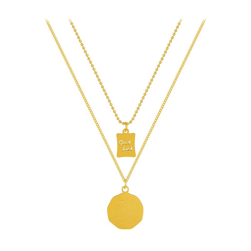 2020 nowy klasyczny projekt goodluck list kwadratowy wisiorek damski naszyjnik moda tytanowy stalowy łańcuszek na szyję podwójny łańcuszek robić obojczyka: Default Title