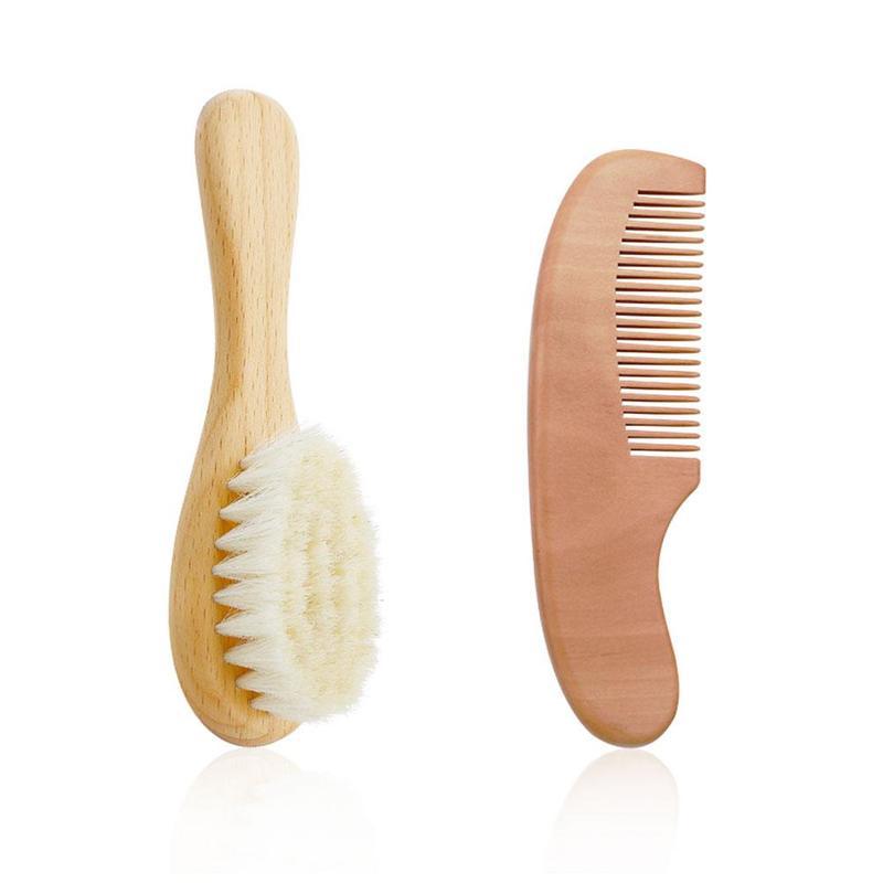 Brosse en bois laine naturelle pour bébé | 2 pièces 100% peigne Saft brosse à cheveux -né masseur de tête pour enfants, produits de soins pour enfants: Default Title