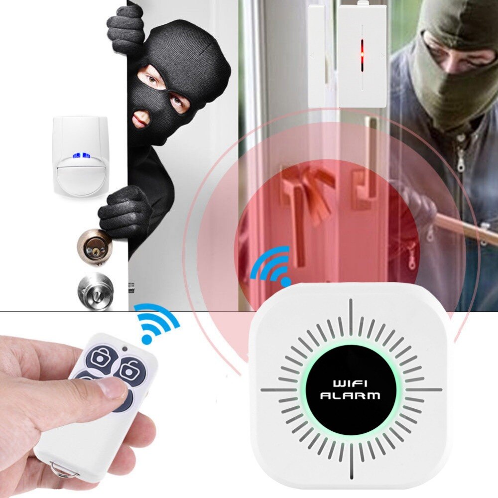 Wifi hjemmealarmsystem kits app kontrol android ios hjem sikkerhed sikkert system med pir sensor dør vindue detektor alarm sensor