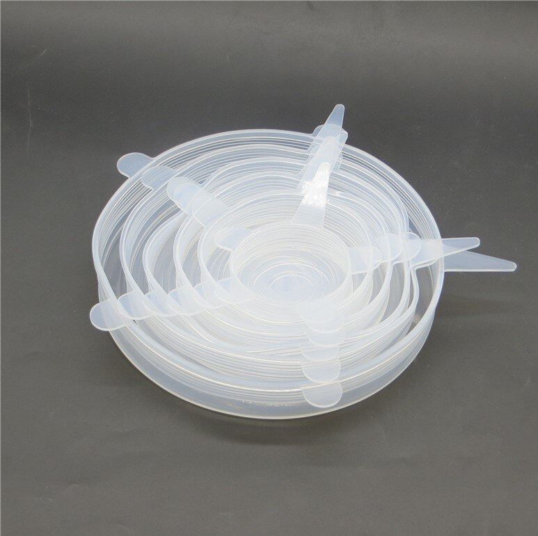 6Pcs Herbruikbare Silicon Stretch Deksels Universele Pot Cover Wrap Kom Pot Deksel Siliconen Cover Pan Keuken Accessoires Kom Cover voedsel: Light Grey