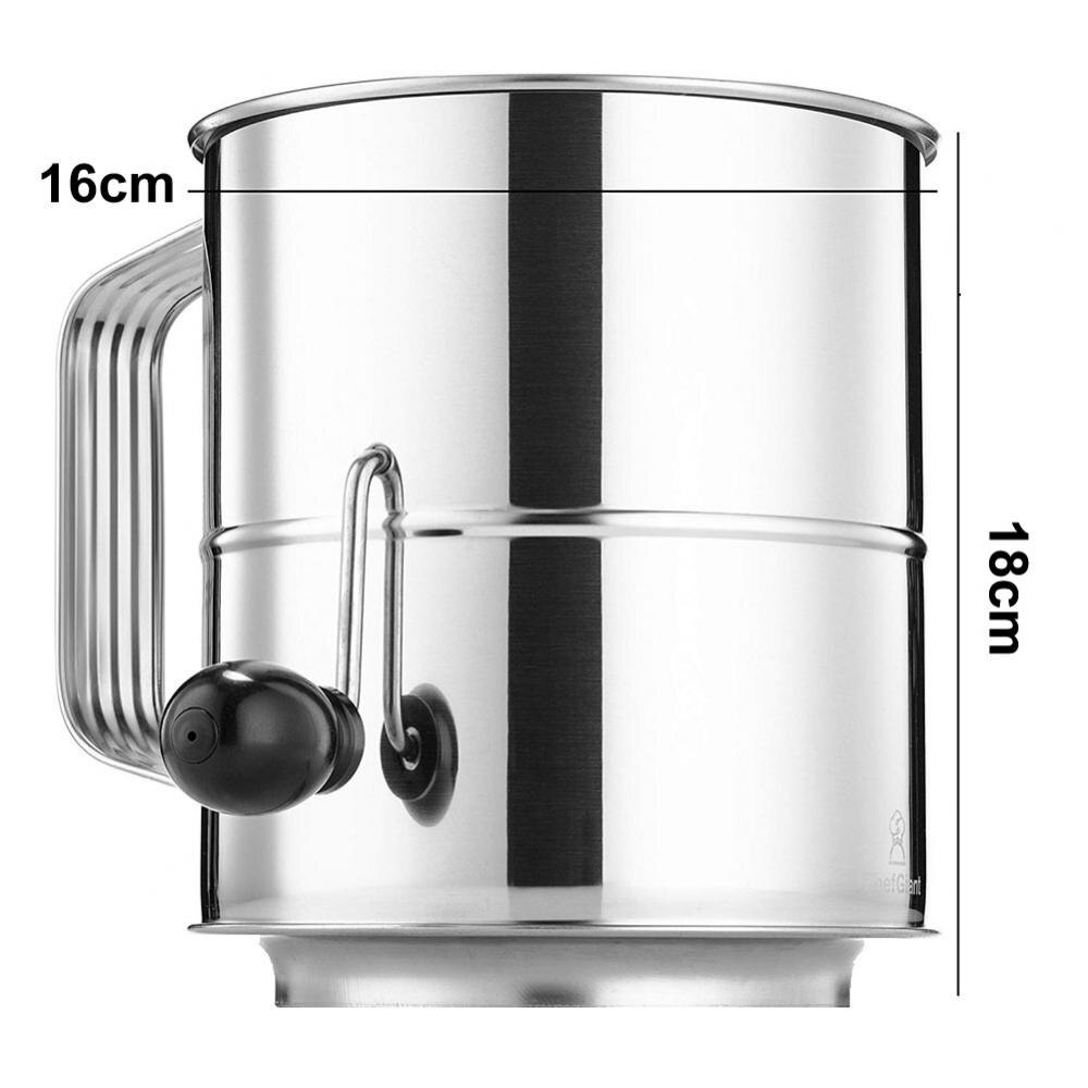 Stainless Steel Flour Sifter Hand Crank Baking Powdered Sugar Sieve Kitchen Tool