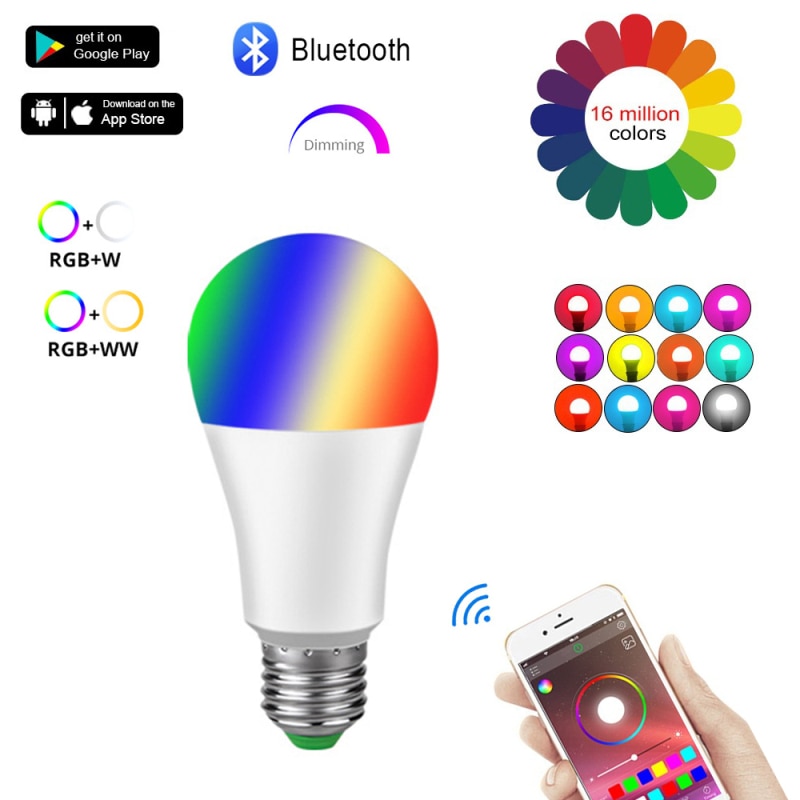 15w rgbw bluetooth  b22 e27 wifi smart led pære bt mesh net gruppe smart led lys lampe farveskift dæmpbar af ios/android app
