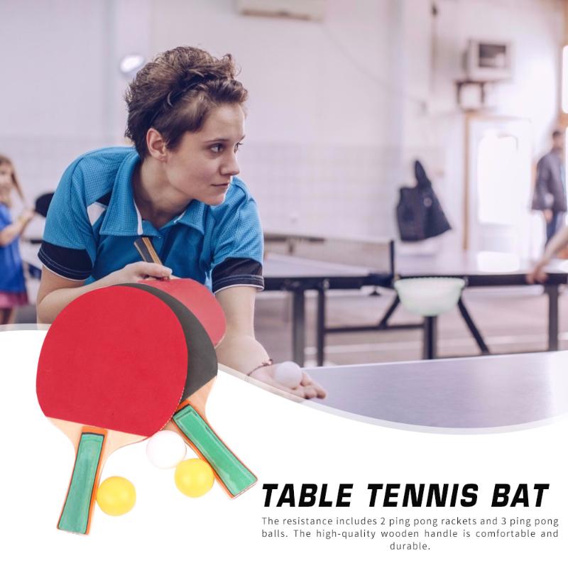 1 Pair Table Tennis Racket Ping Pong Paddle Bat with 3 Training Balls Set for Beginner Kids Adults Students Exercise