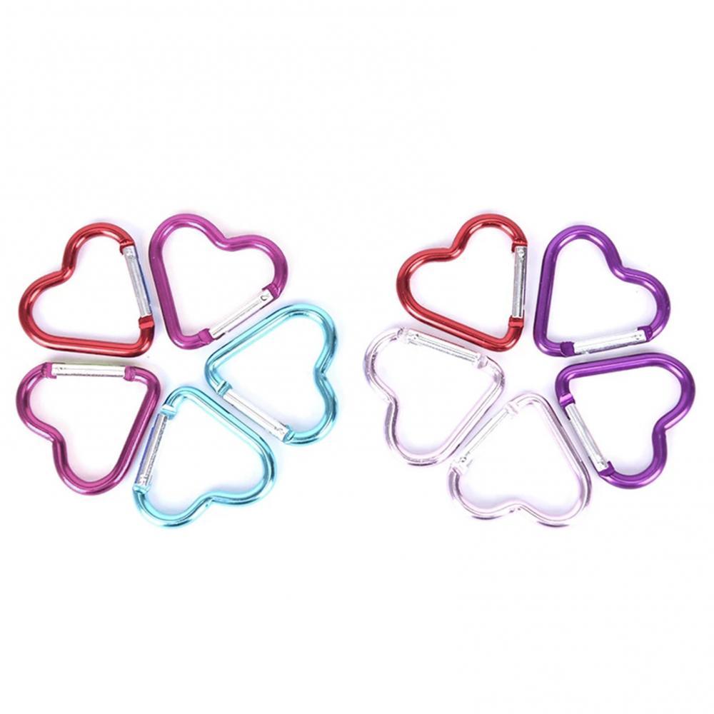 60 5PcseHeart Shape Aluminum Carabiner Keychain Clip Outdoor Key Ring Outdoor Mountaineering Hiking Hanging Buckle Travel Ki