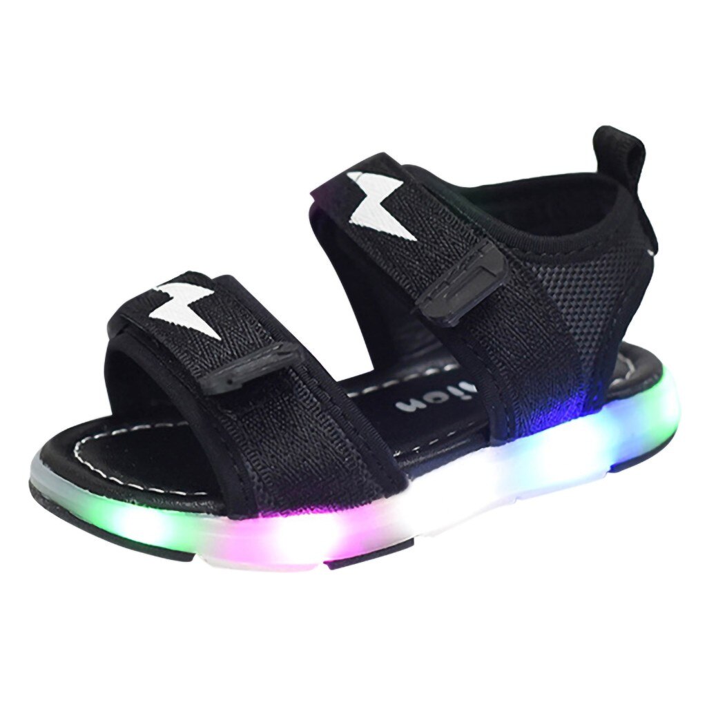 Children Sandals Summer Baby Boys Lightning Led Light Luminous Run Sport Sandals Sneakers Shoes Hollow Breathable Sandals: Black / 7